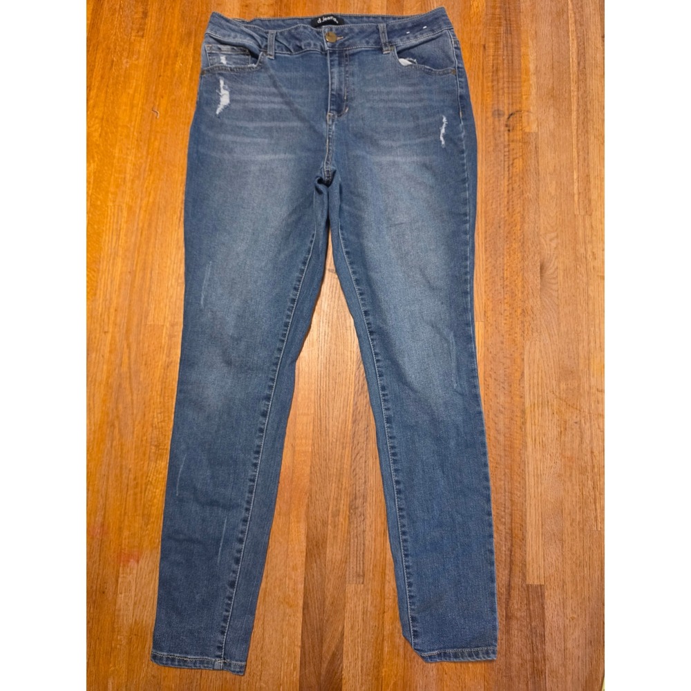 d.jeans Womens 10 Blue Denim Medium Wash Distressed Repreve Stretch Skinny Jeans
